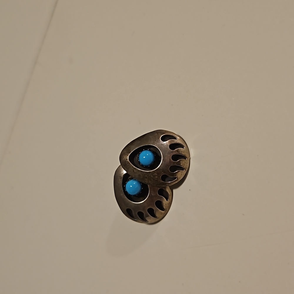 Genuine Sterling Silver Turquoise Bear Paw Post Earrings